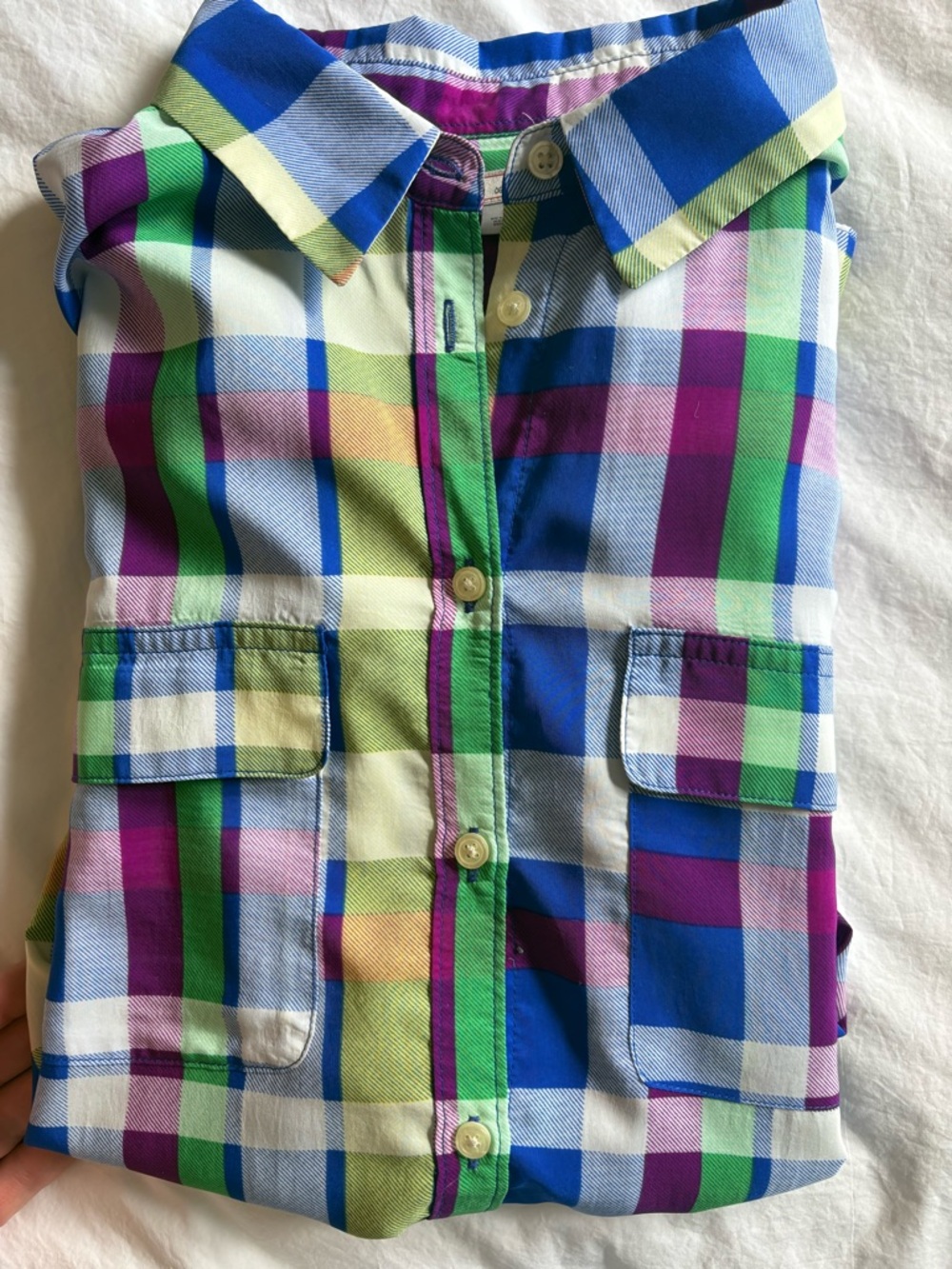 GAP Plaid Button-Down Shirt in Blue, Green & Purple